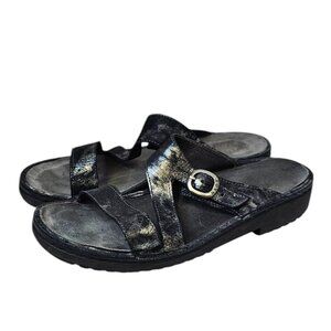 NAOT Womens Geneva Sandals, Slip On, Comfort, Lether, Metallic Onyx, 41, 10-10.5